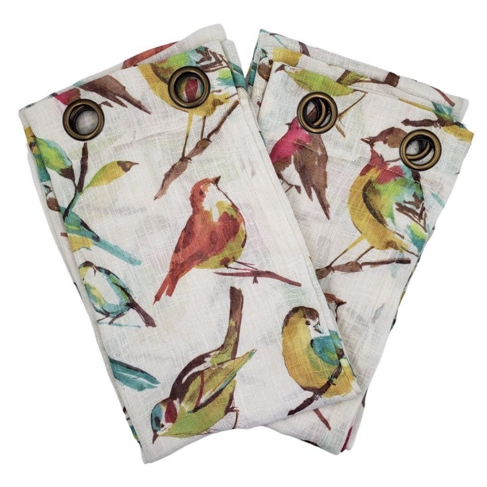 Pier 1 Multicolor Bird Print Curtains - Two 84” Panels